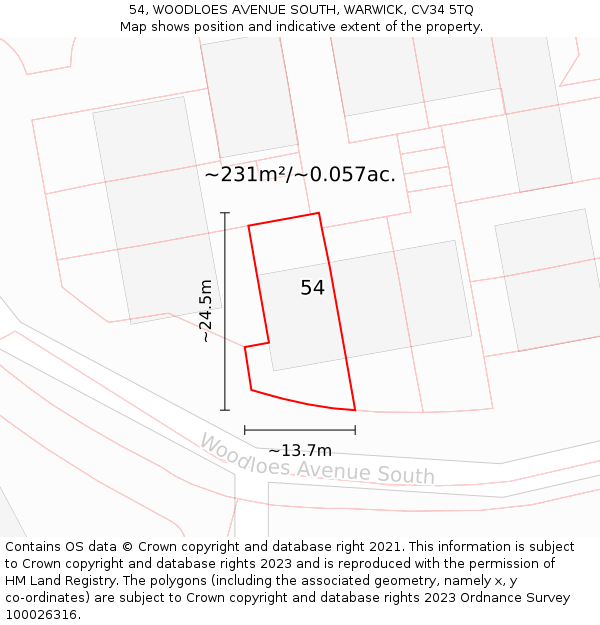 54, WOODLOES AVENUE SOUTH, WARWICK, CV34 5TQ: Plot and title map