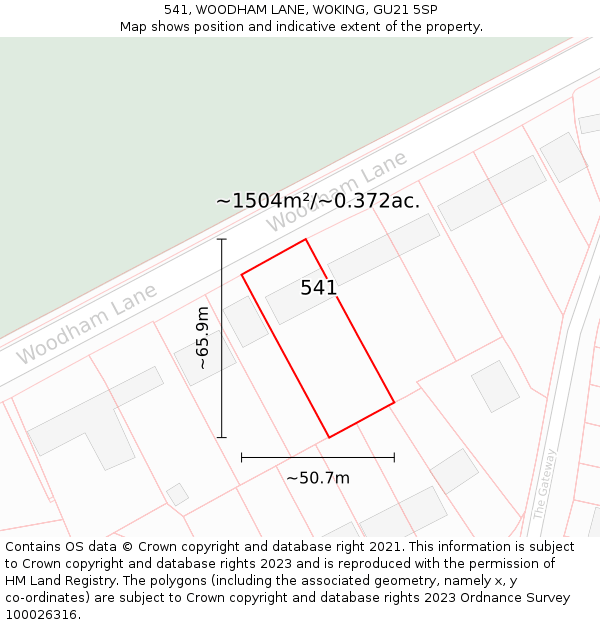541, WOODHAM LANE, WOKING, GU21 5SP: Plot and title map