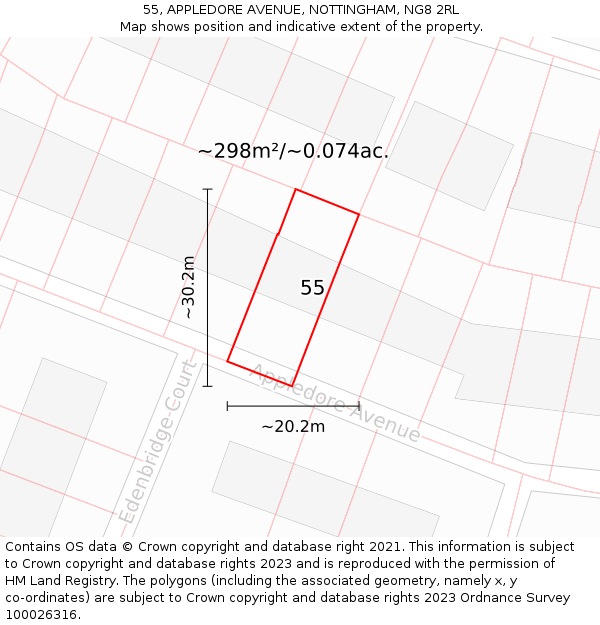 55, APPLEDORE AVENUE, NOTTINGHAM, NG8 2RL: Plot and title map