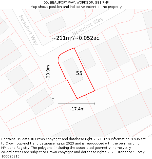 55, BEAUFORT WAY, WORKSOP, S81 7NF: Plot and title map