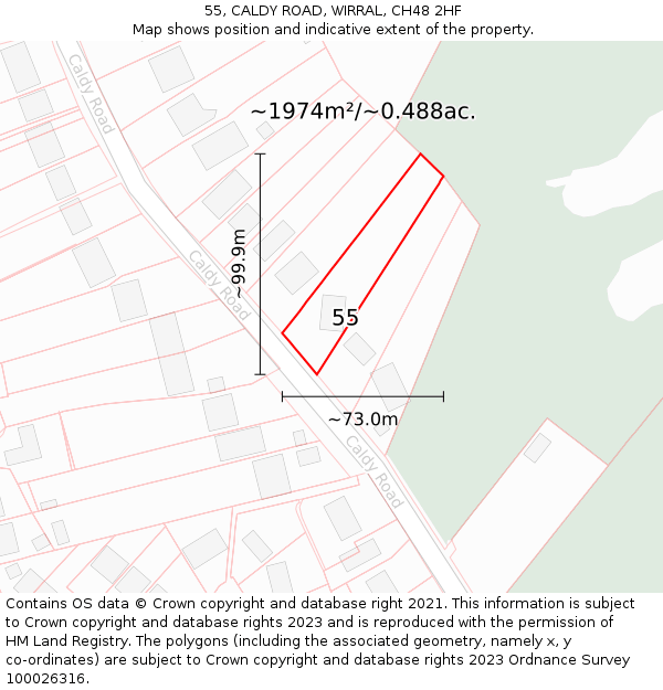 55, CALDY ROAD, WIRRAL, CH48 2HF: Plot and title map