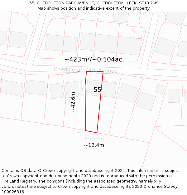 55, CHEDDLETON PARK AVENUE, CHEDDLETON, LEEK, ST13 7NS: Plot and title map