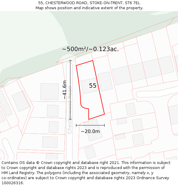 55, CHESTERWOOD ROAD, STOKE-ON-TRENT, ST6 7EL: Plot and title map