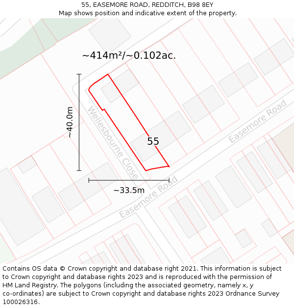 55, EASEMORE ROAD, REDDITCH, B98 8EY: Plot and title map