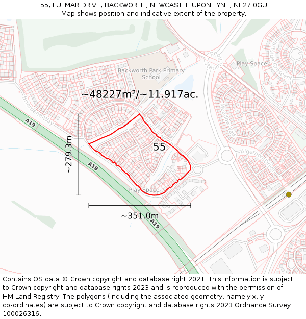 55, FULMAR DRIVE, BACKWORTH, NEWCASTLE UPON TYNE, NE27 0GU: Plot and title map