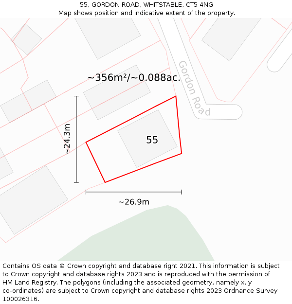 55, GORDON ROAD, WHITSTABLE, CT5 4NG: Plot and title map
