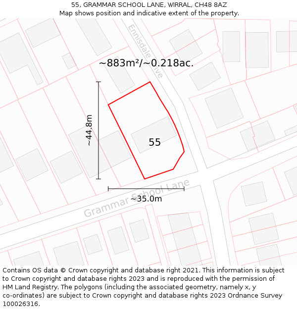 55, GRAMMAR SCHOOL LANE, WIRRAL, CH48 8AZ: Plot and title map