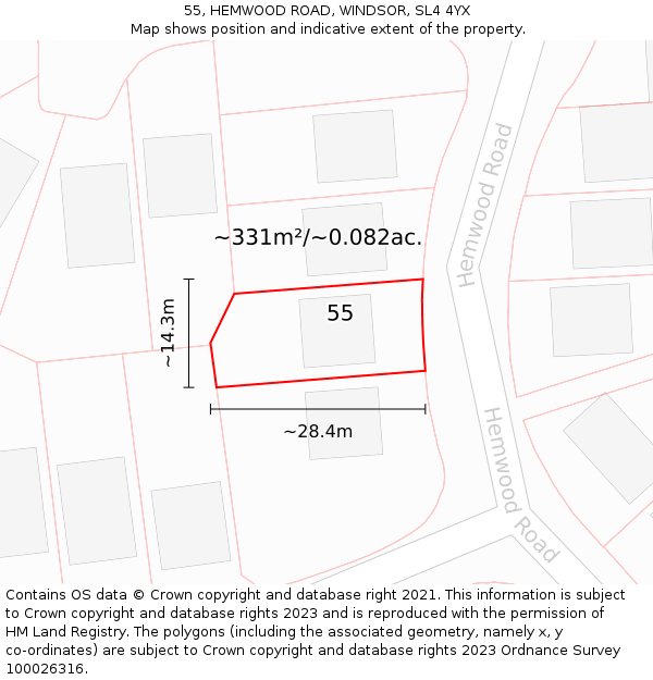 55, HEMWOOD ROAD, WINDSOR, SL4 4YX: Plot and title map