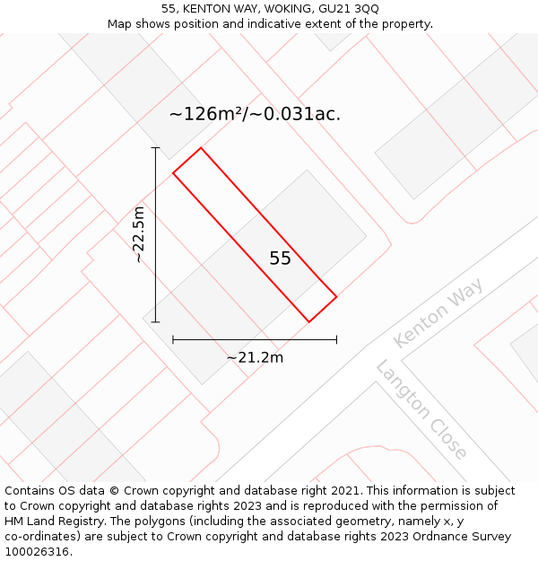 55, KENTON WAY, WOKING, GU21 3QQ: Plot and title map