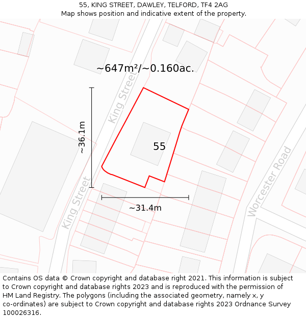 55, KING STREET, DAWLEY, TELFORD, TF4 2AG: Plot and title map