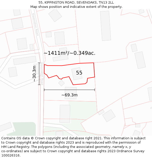 55, KIPPINGTON ROAD, SEVENOAKS, TN13 2LL: Plot and title map