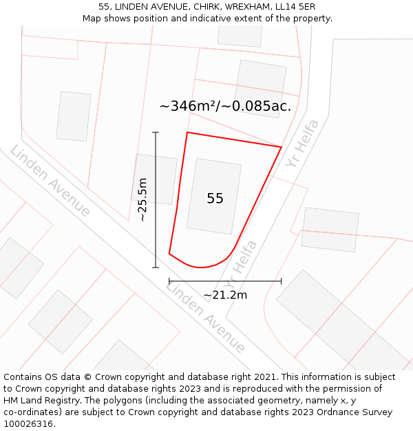 55, LINDEN AVENUE, CHIRK, WREXHAM, LL14 5ER: Plot and title map