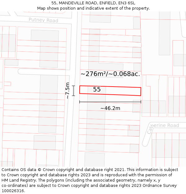 55, MANDEVILLE ROAD, ENFIELD, EN3 6SL: Plot and title map