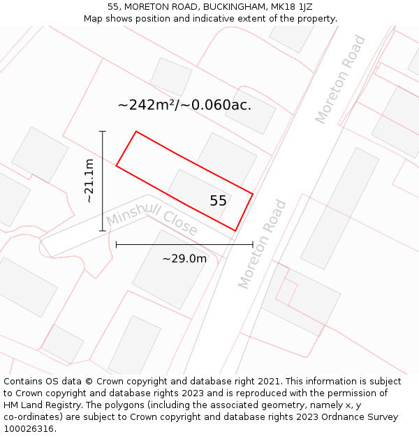 55, MORETON ROAD, BUCKINGHAM, MK18 1JZ: Plot and title map