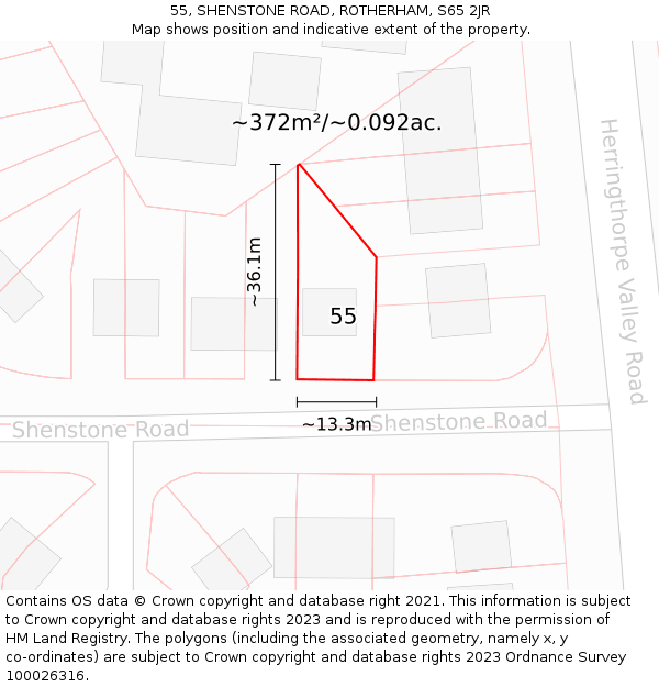 55, SHENSTONE ROAD, ROTHERHAM, S65 2JR: Plot and title map