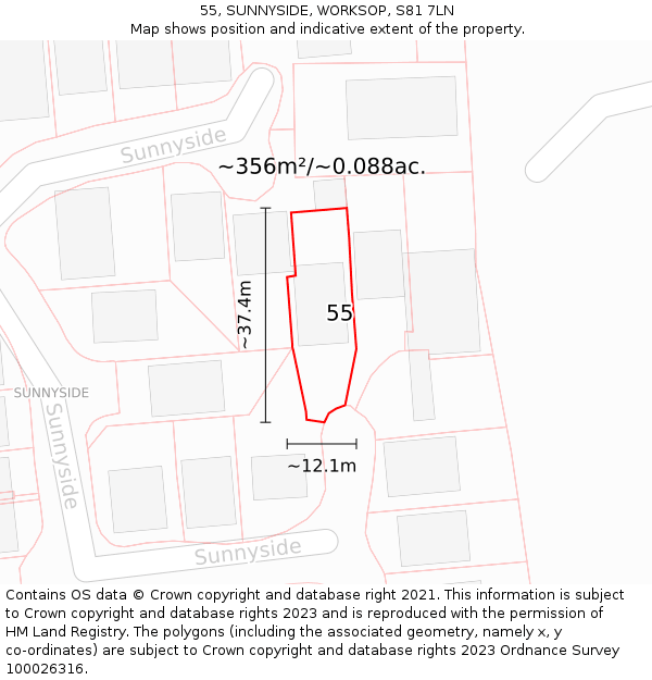 55, SUNNYSIDE, WORKSOP, S81 7LN: Plot and title map