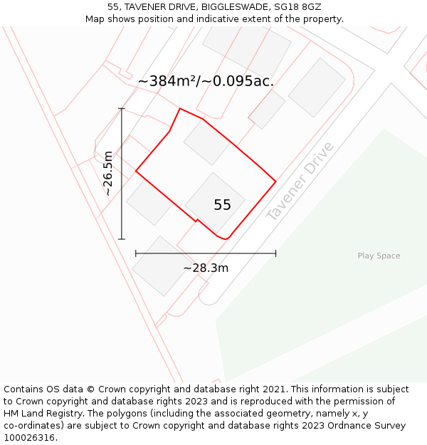 55, TAVENER DRIVE, BIGGLESWADE, SG18 8GZ: Plot and title map