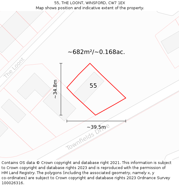 55, THE LOONT, WINSFORD, CW7 1EX: Plot and title map