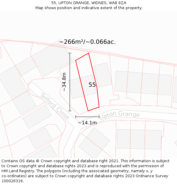 55, UPTON GRANGE, WIDNES, WA8 9ZA: Plot and title map