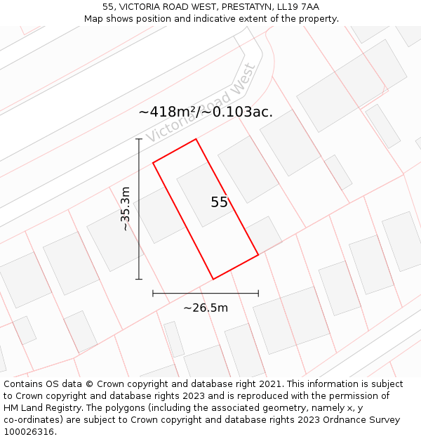 55, VICTORIA ROAD WEST, PRESTATYN, LL19 7AA: Plot and title map