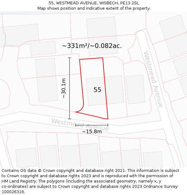 55, WESTMEAD AVENUE, WISBECH, PE13 2SL: Plot and title map