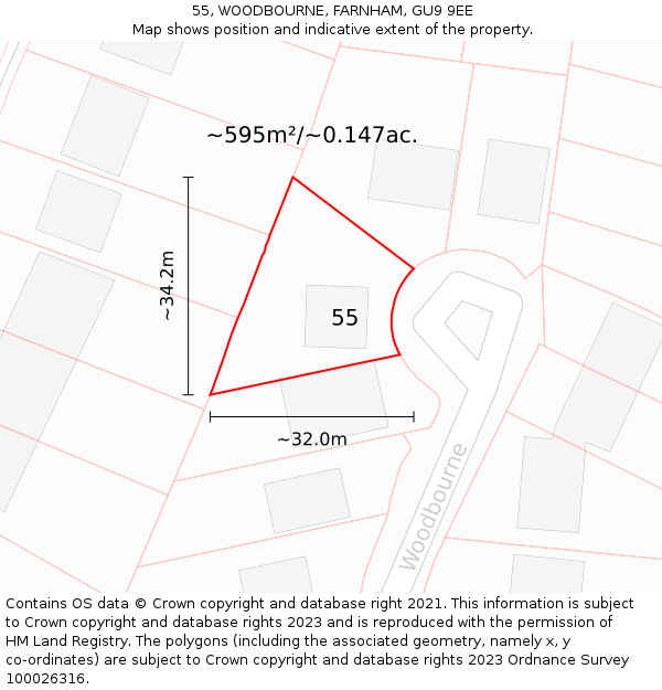 55, WOODBOURNE, FARNHAM, GU9 9EE: Plot and title map