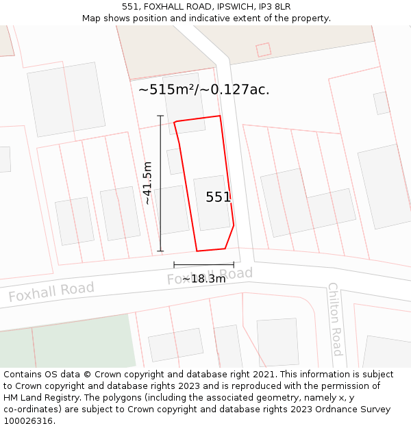 551, FOXHALL ROAD, IPSWICH, IP3 8LR: Plot and title map