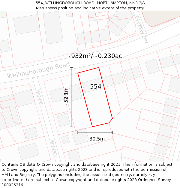 554, WELLINGBOROUGH ROAD, NORTHAMPTON, NN3 3JA: Plot and title map