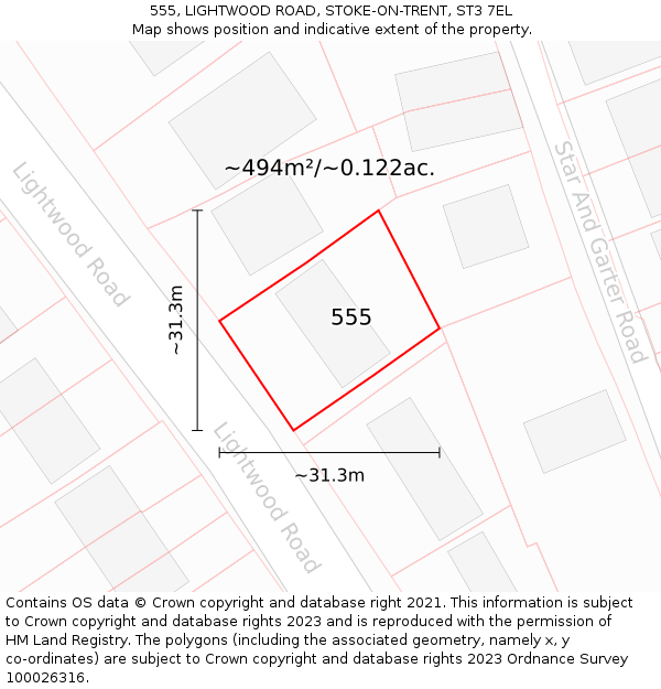 555, LIGHTWOOD ROAD, STOKE-ON-TRENT, ST3 7EL: Plot and title map