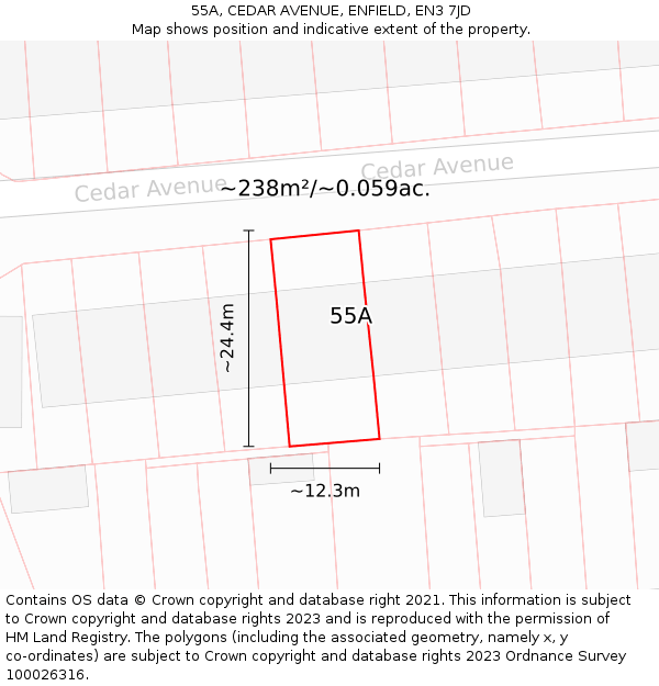 55A, CEDAR AVENUE, ENFIELD, EN3 7JD: Plot and title map