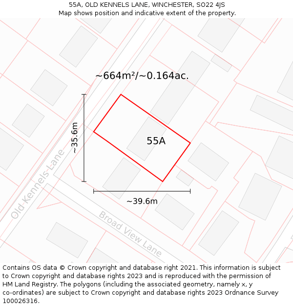 55A, OLD KENNELS LANE, WINCHESTER, SO22 4JS: Plot and title map