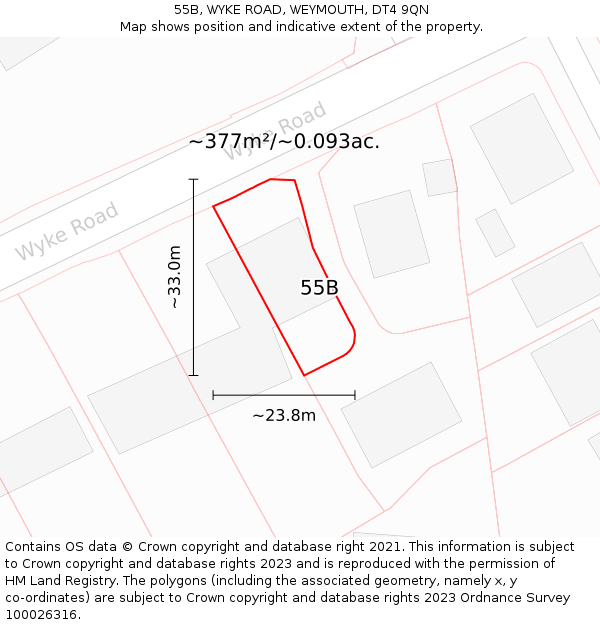 55B, WYKE ROAD, WEYMOUTH, DT4 9QN: Plot and title map