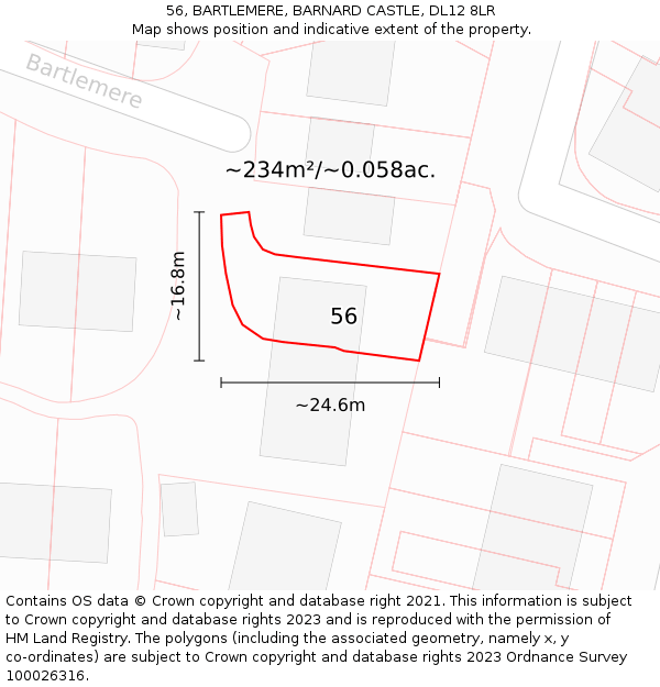 56, BARTLEMERE, BARNARD CASTLE, DL12 8LR: Plot and title map