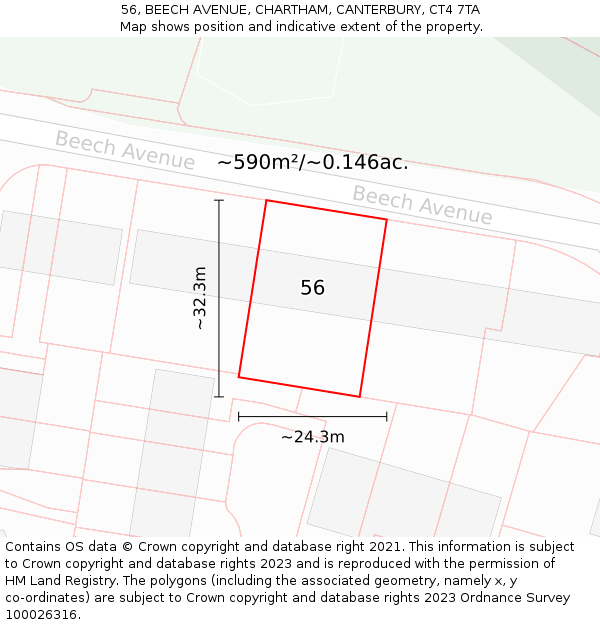 56, BEECH AVENUE, CHARTHAM, CANTERBURY, CT4 7TA: Plot and title map