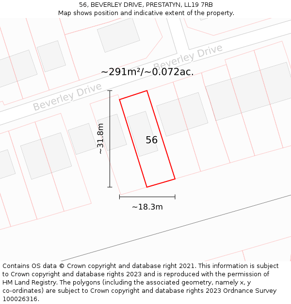 56, BEVERLEY DRIVE, PRESTATYN, LL19 7RB: Plot and title map