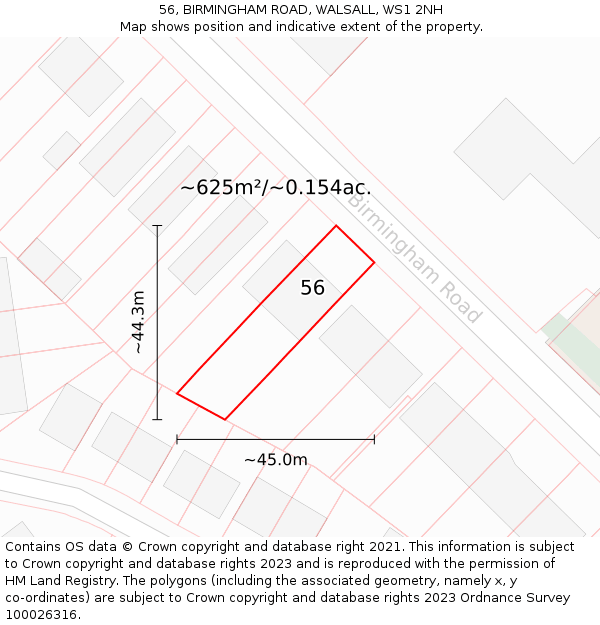56, BIRMINGHAM ROAD, WALSALL, WS1 2NH: Plot and title map