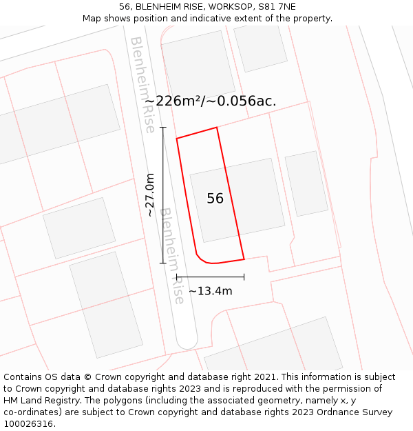 56, BLENHEIM RISE, WORKSOP, S81 7NE: Plot and title map