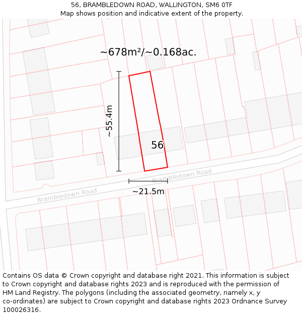 56, BRAMBLEDOWN ROAD, WALLINGTON, SM6 0TF: Plot and title map