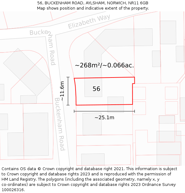 56, BUCKENHAM ROAD, AYLSHAM, NORWICH, NR11 6GB: Plot and title map