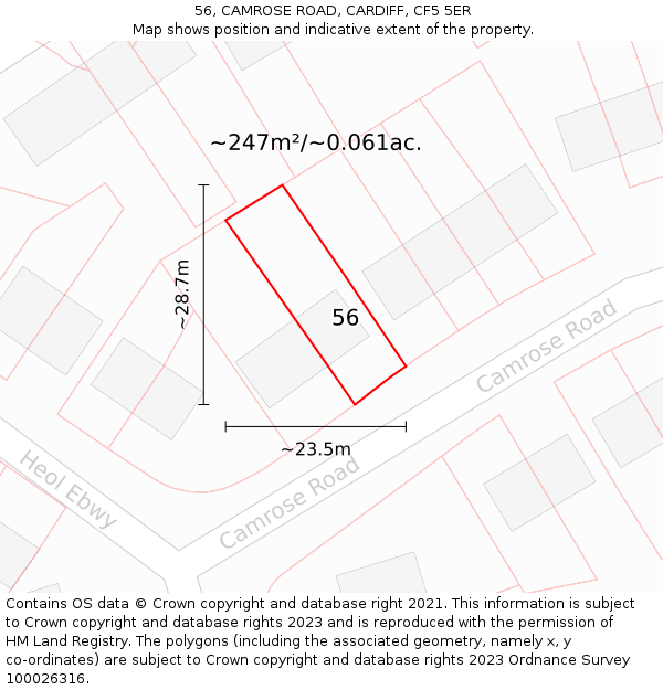 56, CAMROSE ROAD, CARDIFF, CF5 5ER: Plot and title map