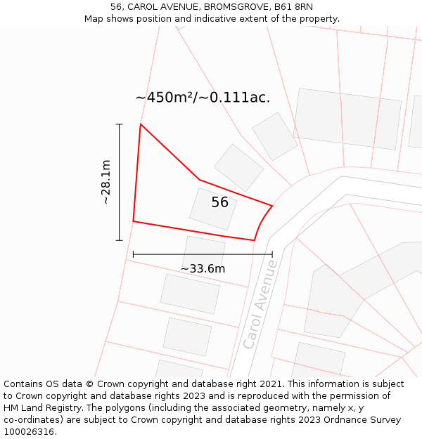 56, CAROL AVENUE, BROMSGROVE, B61 8RN: Plot and title map