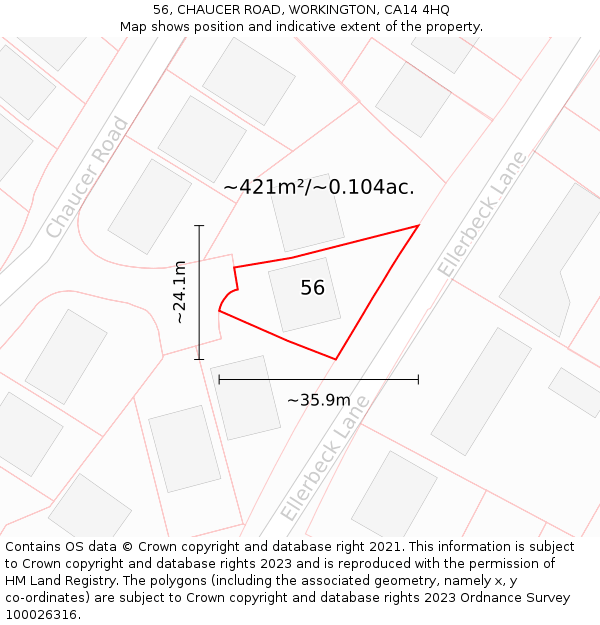 56, CHAUCER ROAD, WORKINGTON, CA14 4HQ: Plot and title map