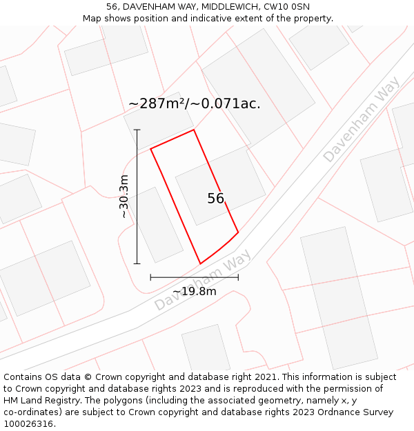 56, DAVENHAM WAY, MIDDLEWICH, CW10 0SN: Plot and title map