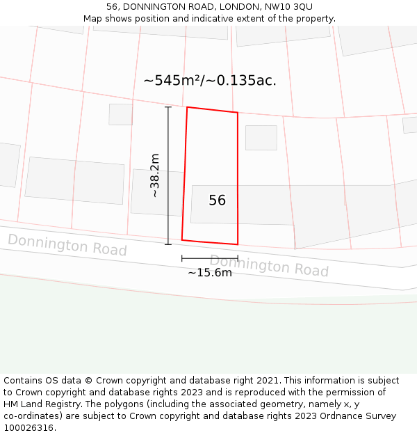 56, DONNINGTON ROAD, LONDON, NW10 3QU: Plot and title map