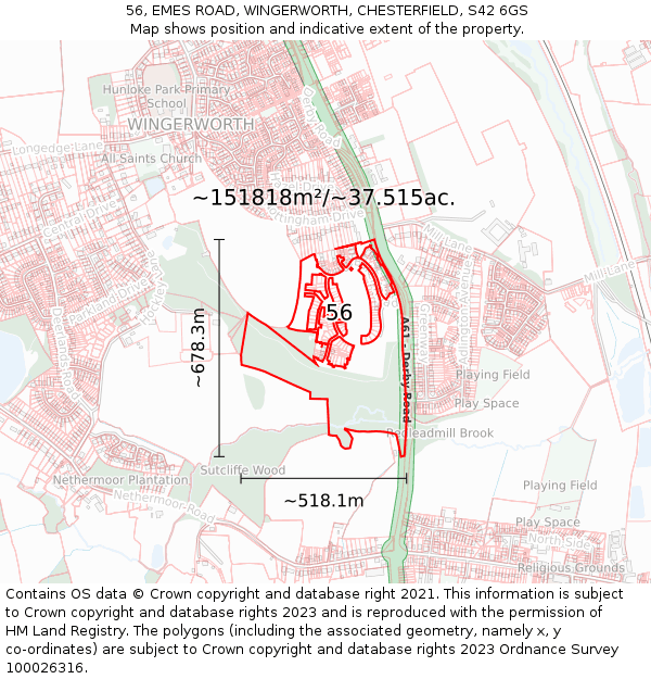 56, EMES ROAD, WINGERWORTH, CHESTERFIELD, S42 6GS: Plot and title map