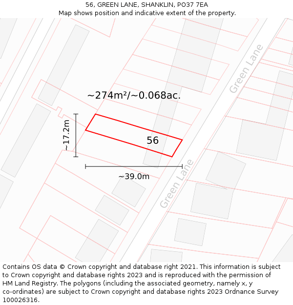 56, GREEN LANE, SHANKLIN, PO37 7EA: Plot and title map