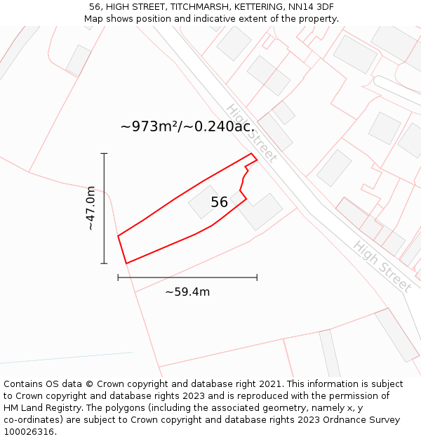 56, HIGH STREET, TITCHMARSH, KETTERING, NN14 3DF: Plot and title map