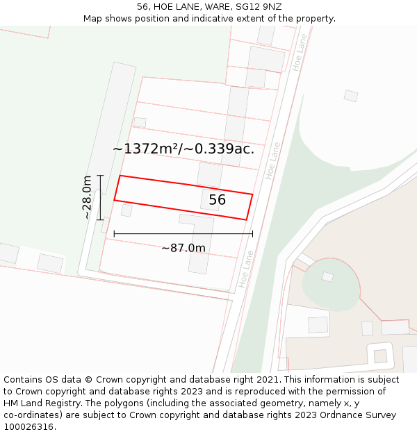 56, HOE LANE, WARE, SG12 9NZ: Plot and title map