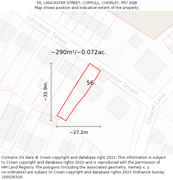 56, LANCASTER STREET, COPPULL, CHORLEY, PR7 4QB: Plot and title map