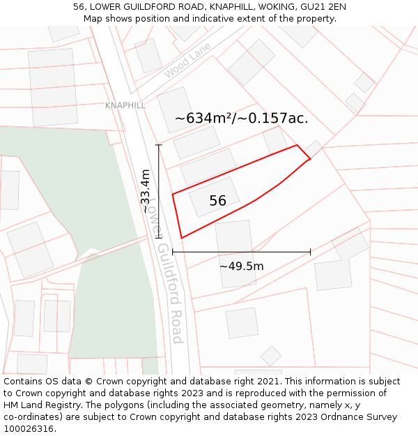 56, LOWER GUILDFORD ROAD, KNAPHILL, WOKING, GU21 2EN: Plot and title map